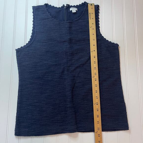J Crew Navy Blue Textured Tank Top Scallop Trim Preppy Basics Size Womens Medium - Picture 4 of 8